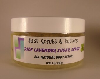 Rice Lavender Sugar Scrub All-Natural Exfoliating Body Scrub 10oz